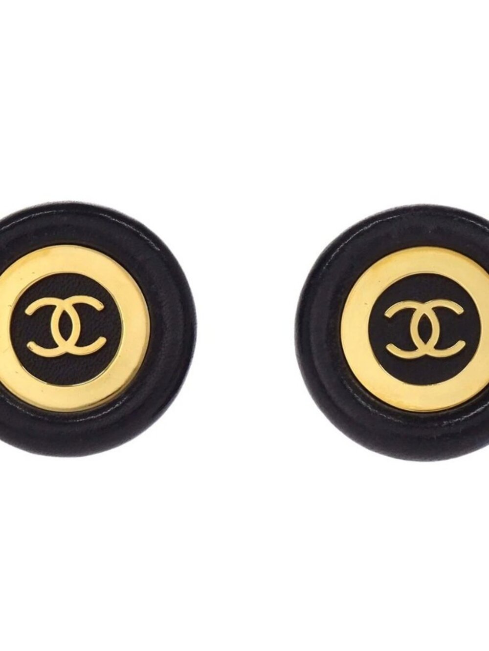 Chanel Button Clip-On Earrings Black 93P 179277